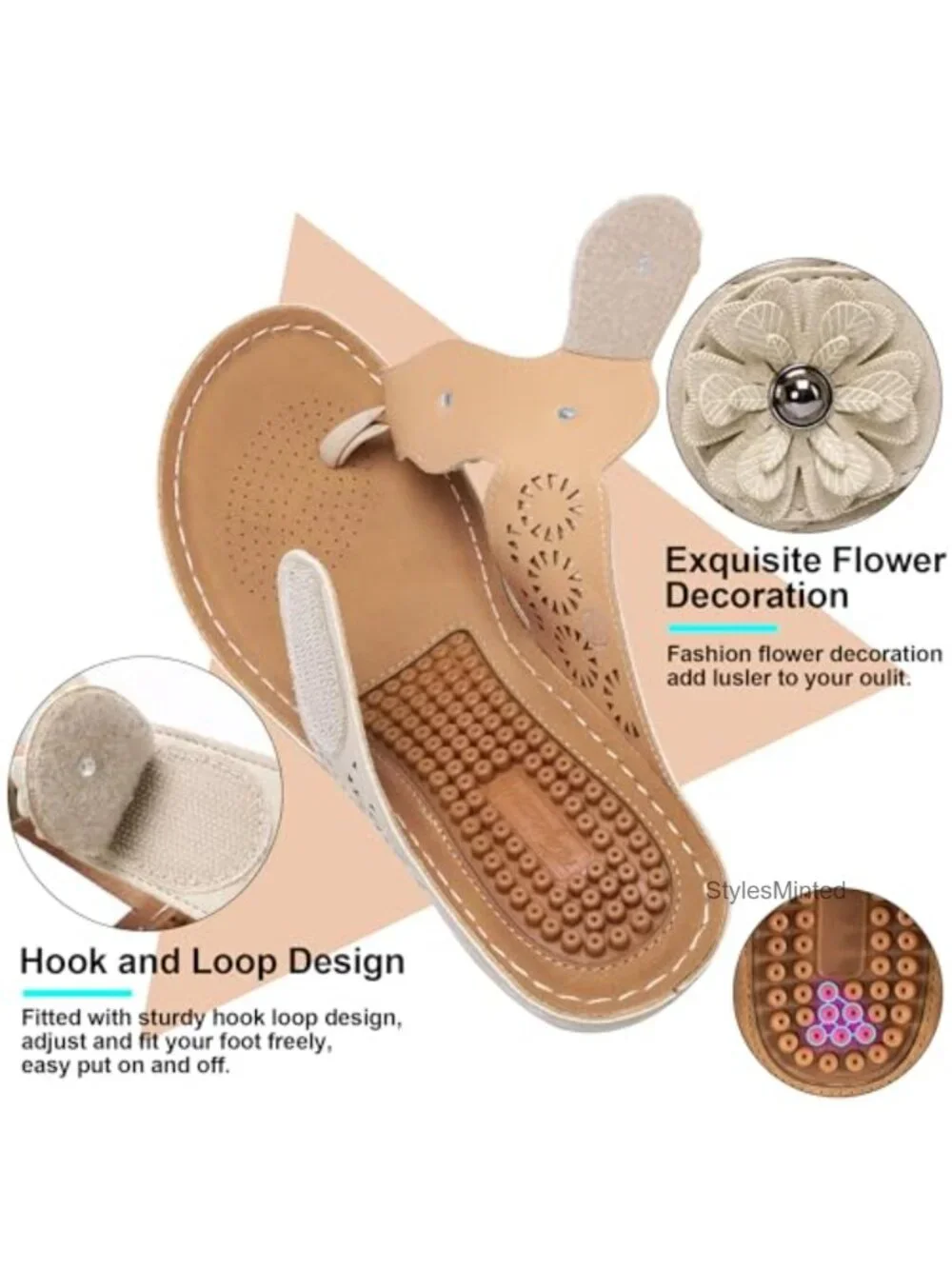 Faux Leather Wedge Sandals for Women - Adjustable Flip Flops with Floral Cutouts